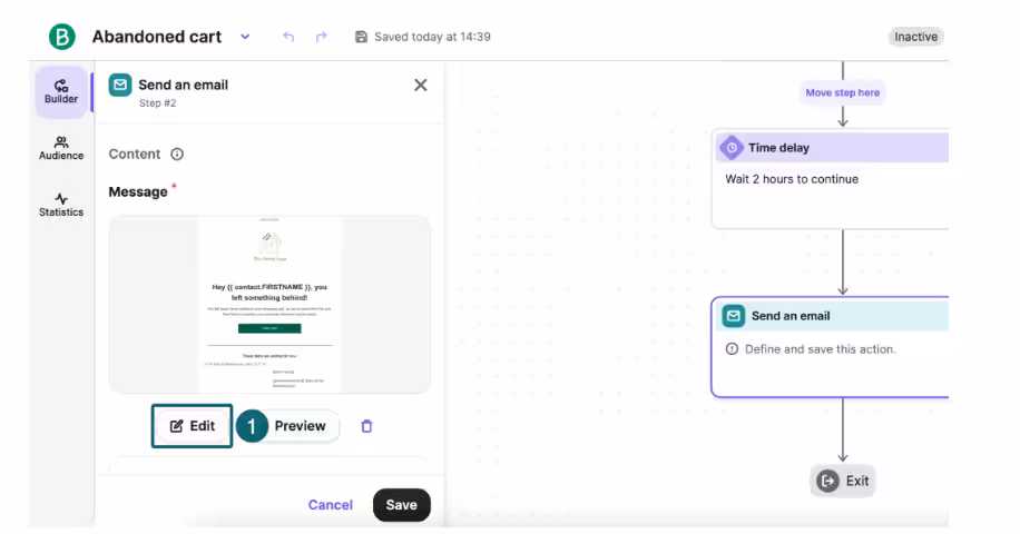 abandoned cart automation builder