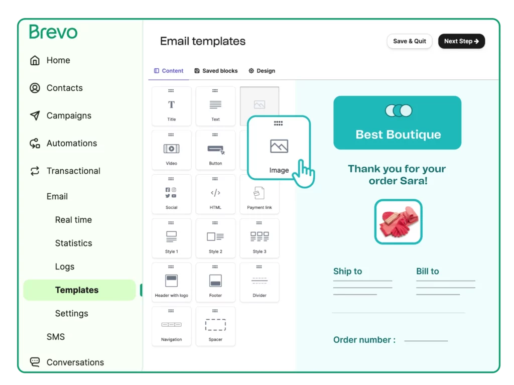 Brevo's drag-and-drop email editor. Brevo is the best free SMTP server for marketing and transactional emails