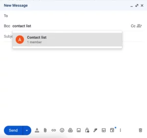 Add a Gmail Contact list to the Bcc field, underneath the To field in a new message