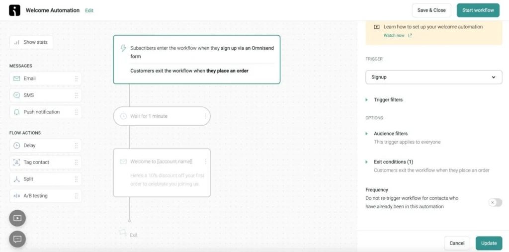Automation editor in Omnisend