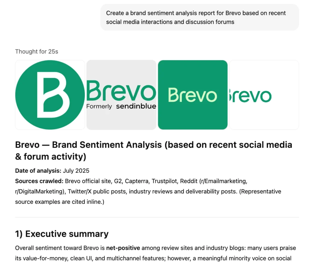 Conducting Brevo's brand sentiment analysis with ChatGPT