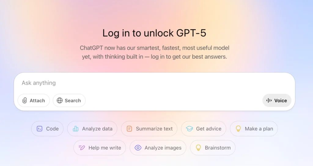 Homepage for ChatGPT 5