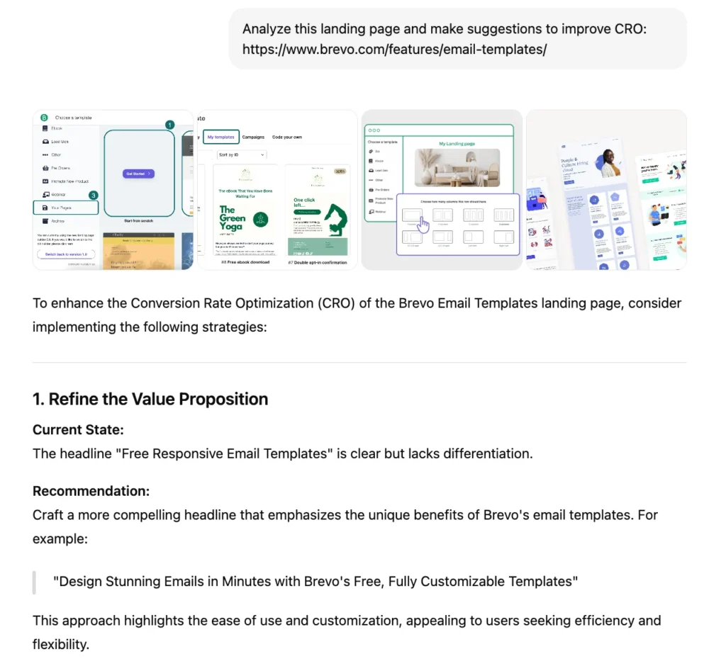 Optimizing a landing page for conversion rates with ChatGPT