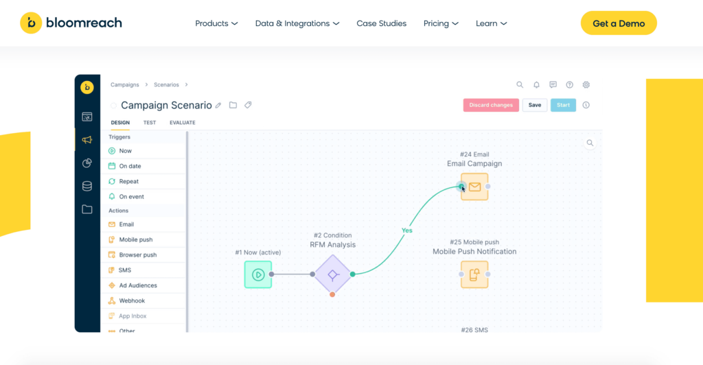 Interface of Bloomreach, an enterprise marketing solution