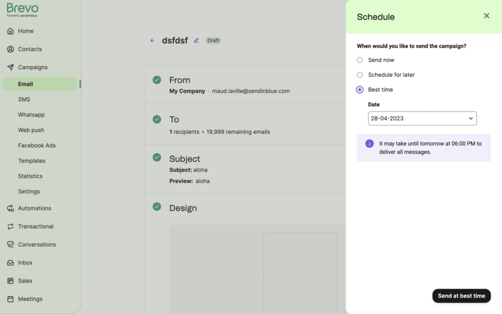 Brevo Send Time Optimization feature