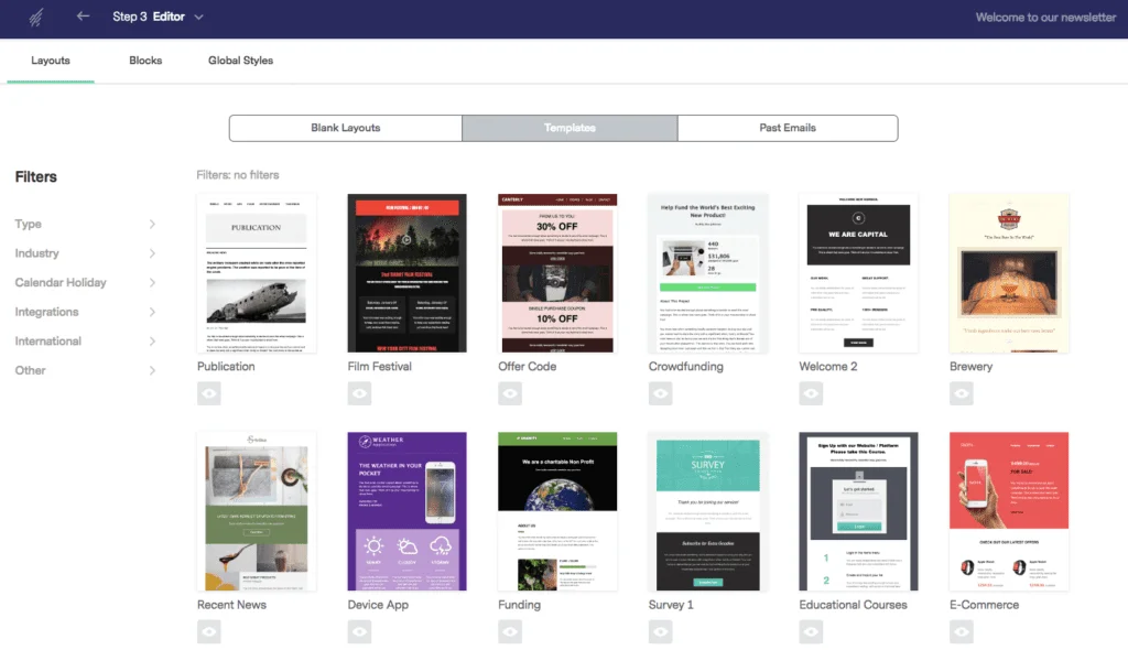 Pre-made email templates by Benchmark, a cheap email marketing service.