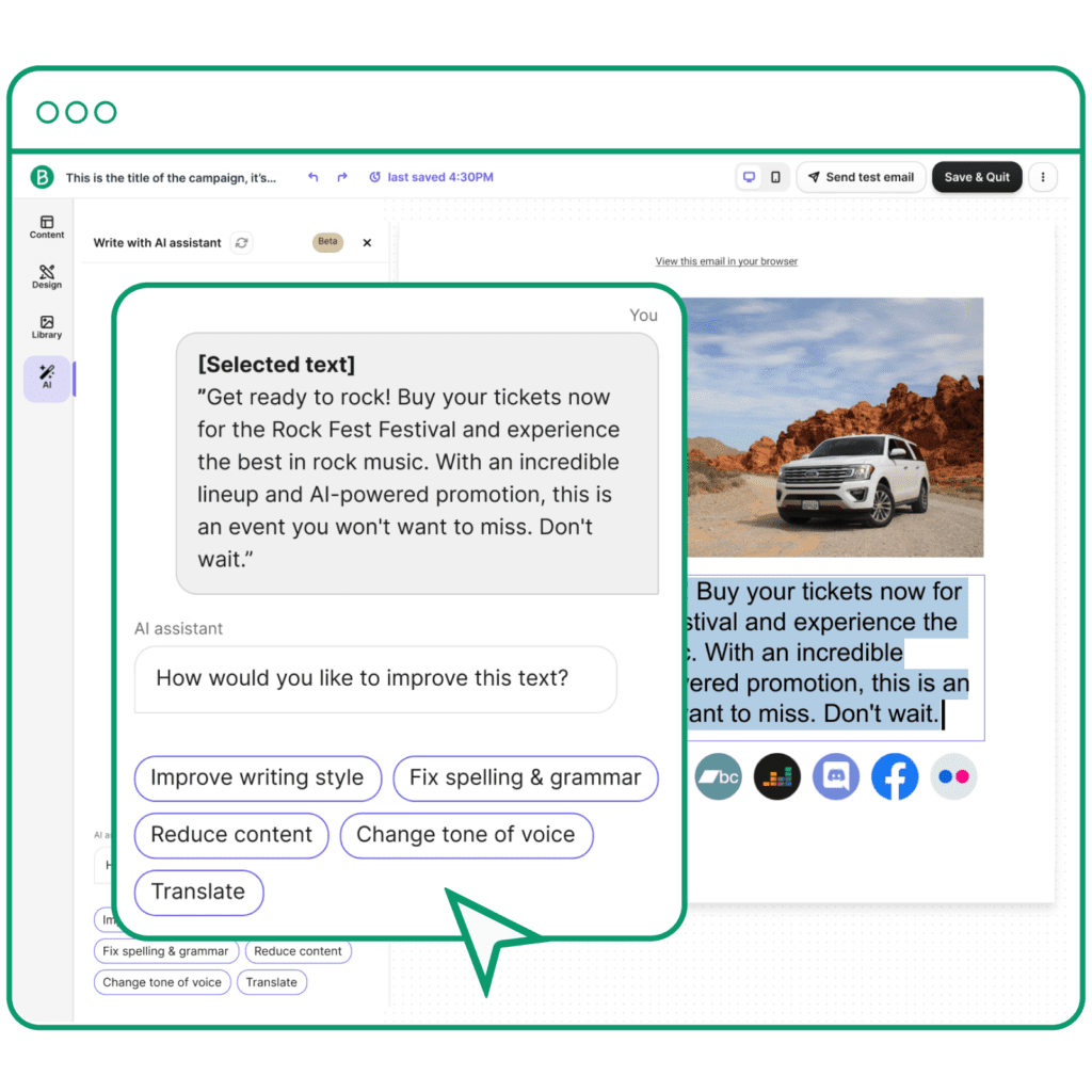 Brevo's AI assistant for generating email subject lines, content, CTAs, and more