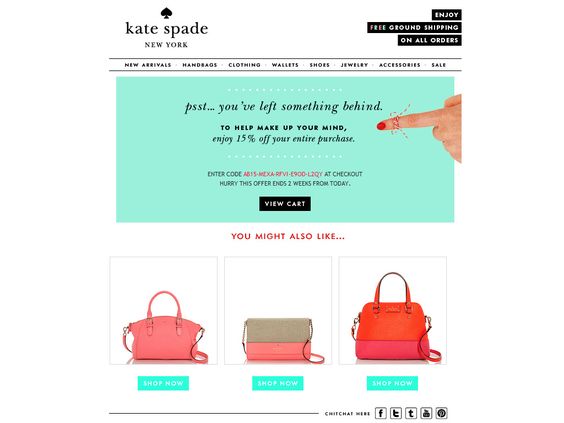 kate spade abandoned cart transactional email example