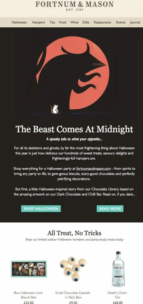 Fortnum and Mason Halloween-email marketing campaign.