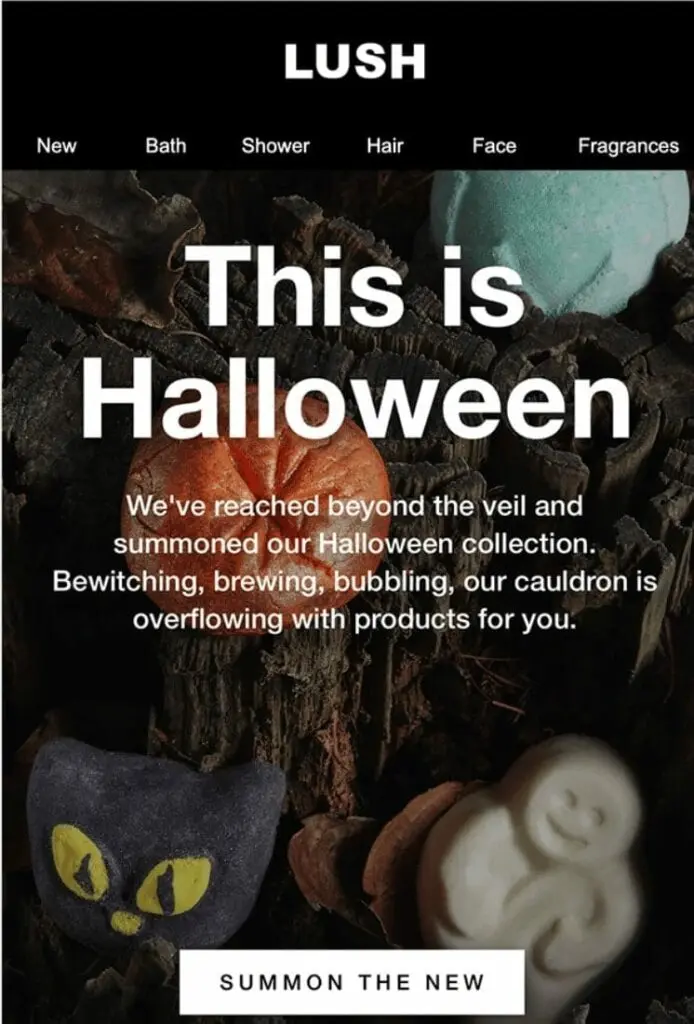 Lush Halloween email example for Halloween email marketing campaign.