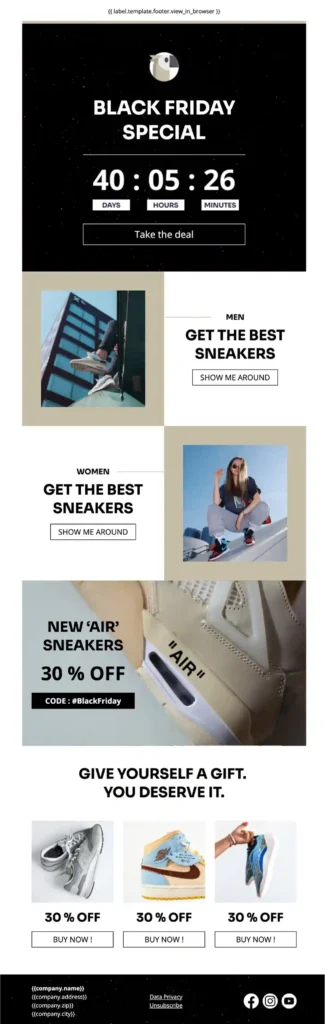 A new email template that can be used for Black Friday sales.