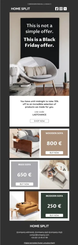 Black Friday holiday email template.