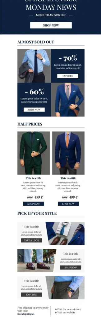 Cyber Monday holiday email template.