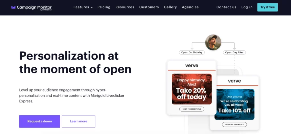Landing page of Campaign Monitor, a Mad Mimi alternative