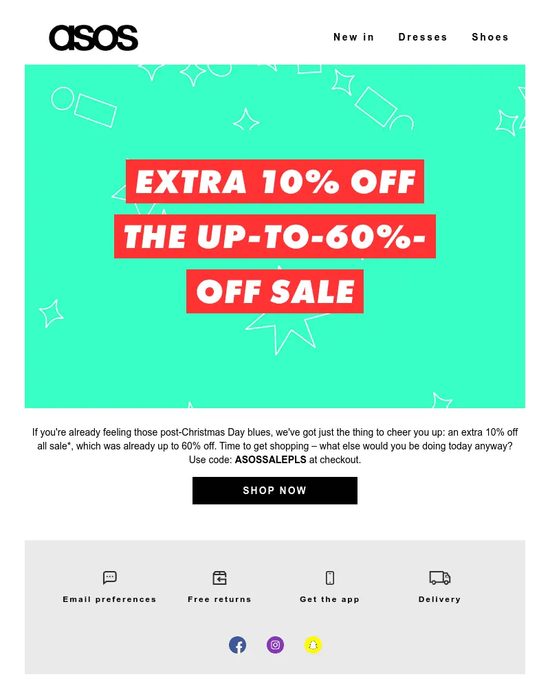 A marketing email, specifically a post-Christmas email for a sale.