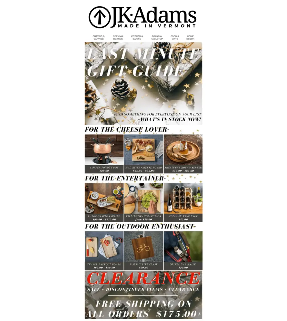 Christmas email last-minute ideas showing decorations.