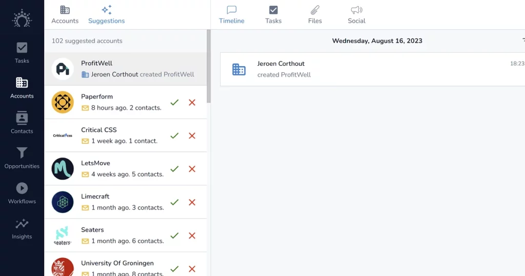 Interface of Salesflare, a Keap alternative