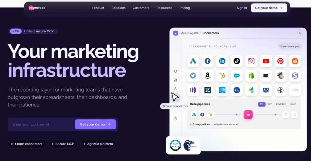 Homepage of Improvado, an enterprise marketing solution