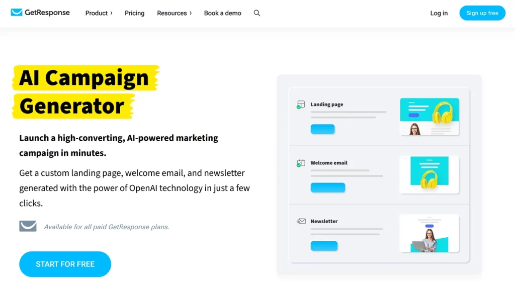 GetResponse AI landing page