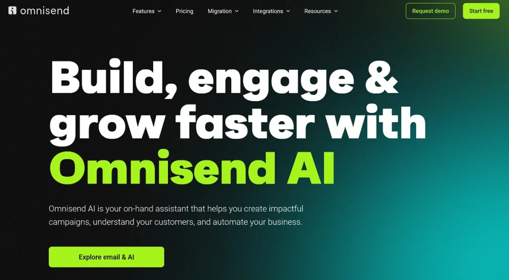 Omnisend AI landing page