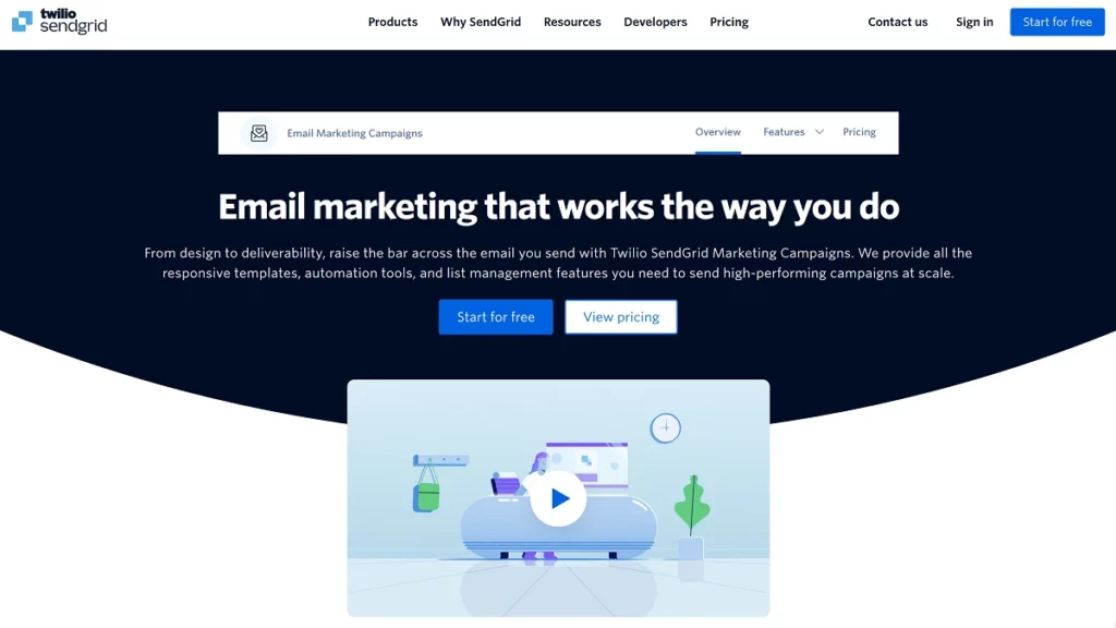 SendGrid email marketing landing page
