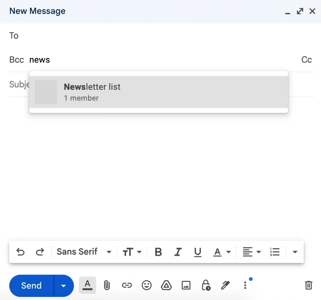 Adding contact label to BCC field in Gmail