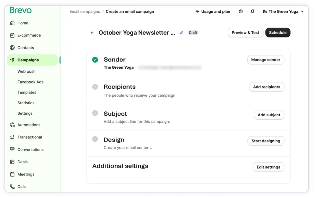 Creating an email campaign in Brevo