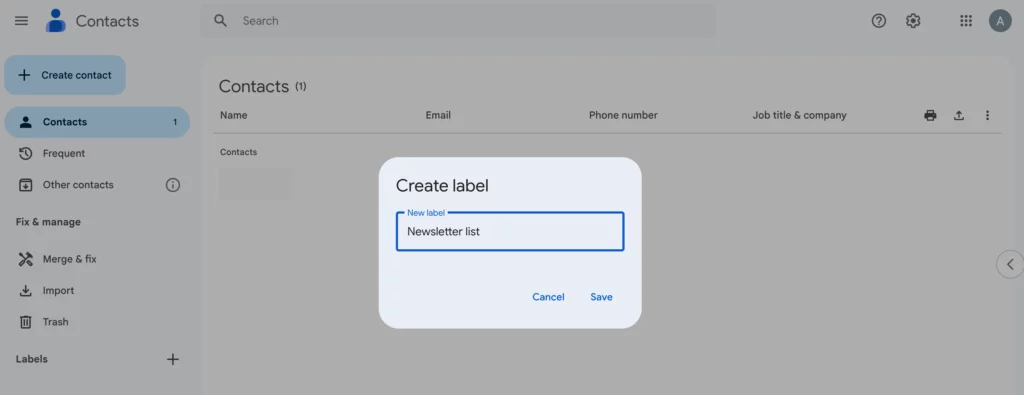 Creating a contact label in Gmail