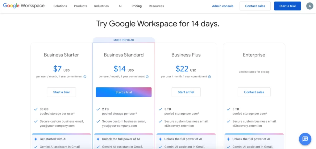 Google Workspace paid plans