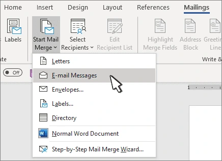 Starting a Mail Merge in Outlook
