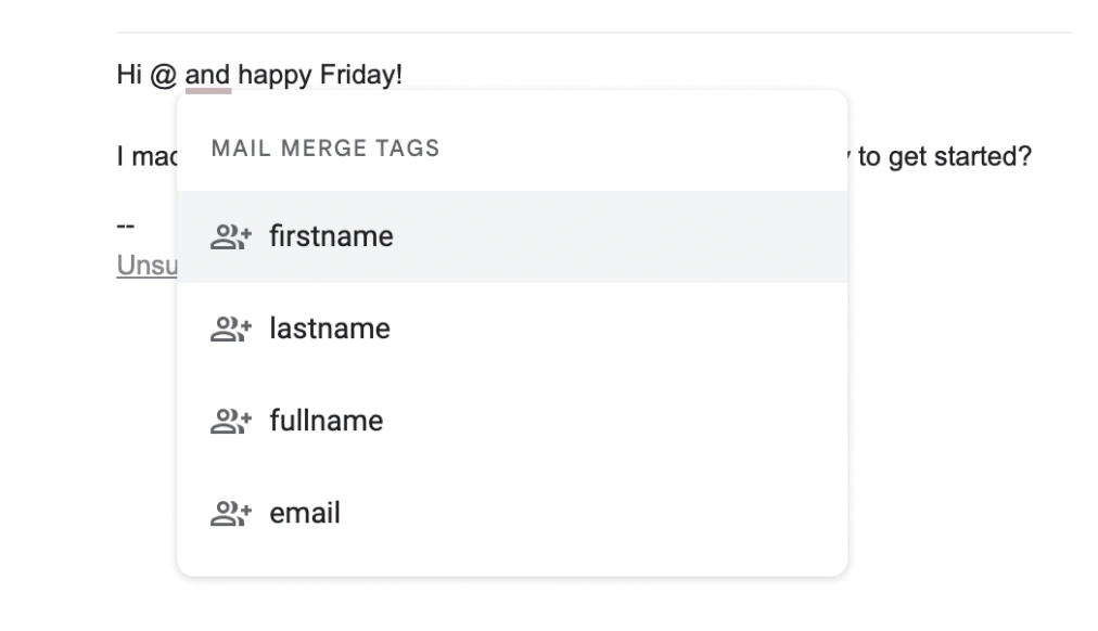 Personalizing mail merge tags in Gmail