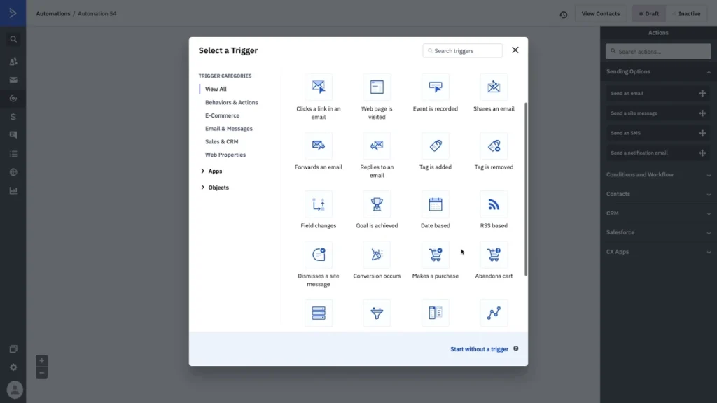 ActiveCampaign automation dashbaord