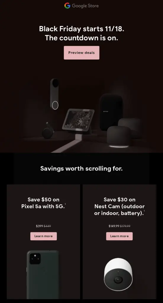 Black Friday marketing idea by Google for a sale preview.