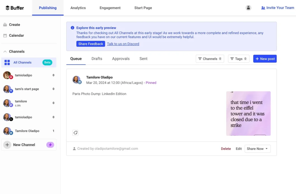 Buffer socail media marketing dashboard