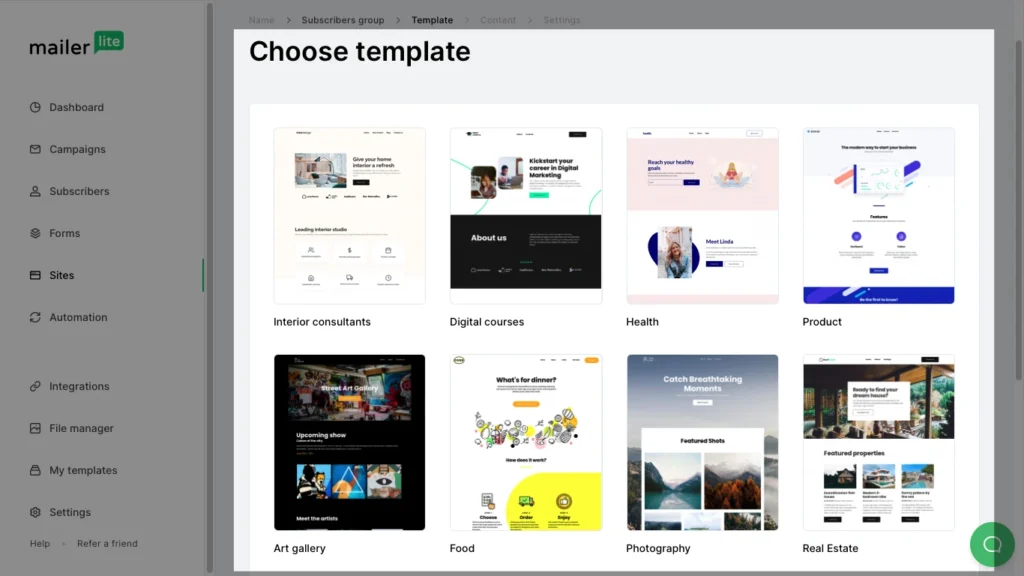 MailerLite email marketing dashboard