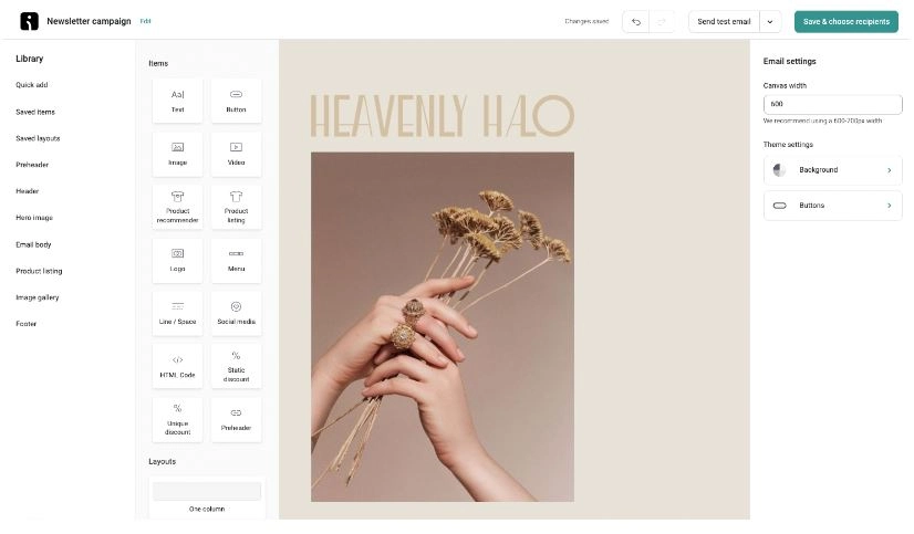 Designing a newsletter in Omnisend