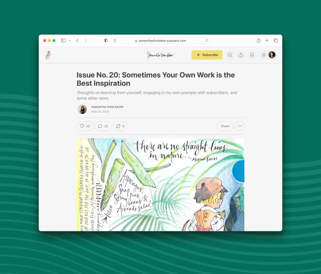 Interface of Substack, a newsletter software