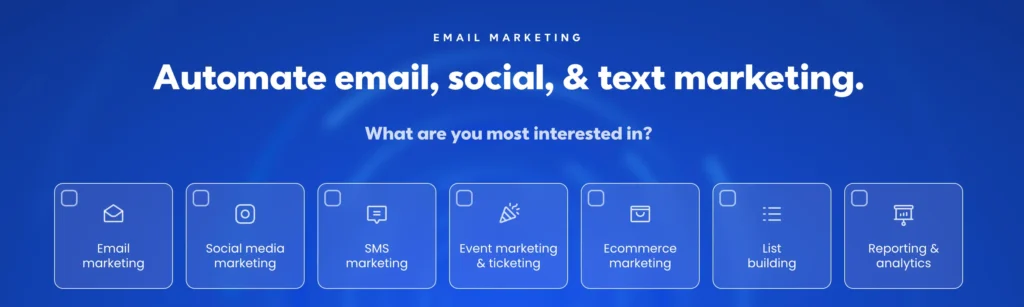 The homepage for a competitor to Mailchimp, Constant Contact. The title reads "Automate email, social, and text marketing"