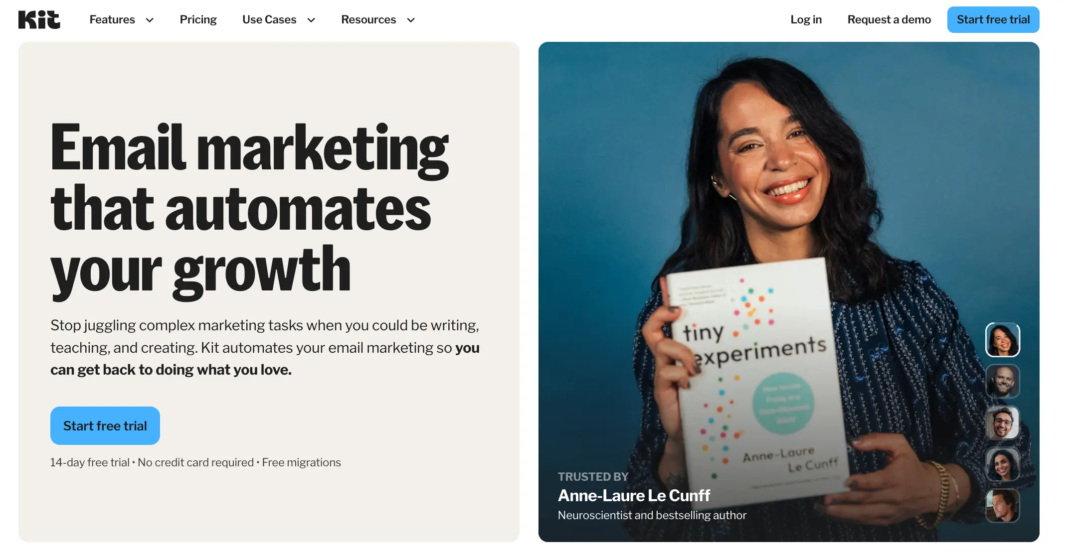 Hero image of Kit (formerly ConvertKit) taken from website