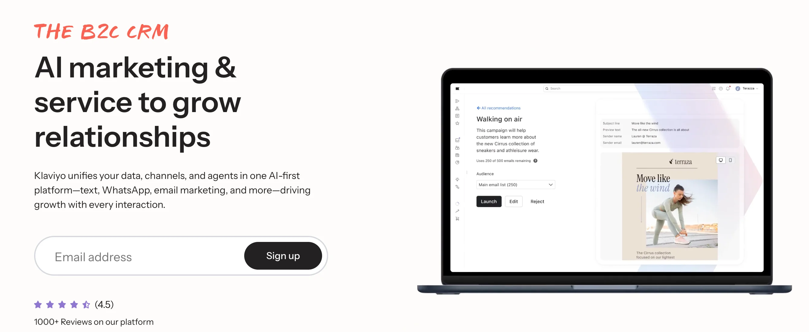 Mailchimp alternative, Klaviyo. This shows an email editor.