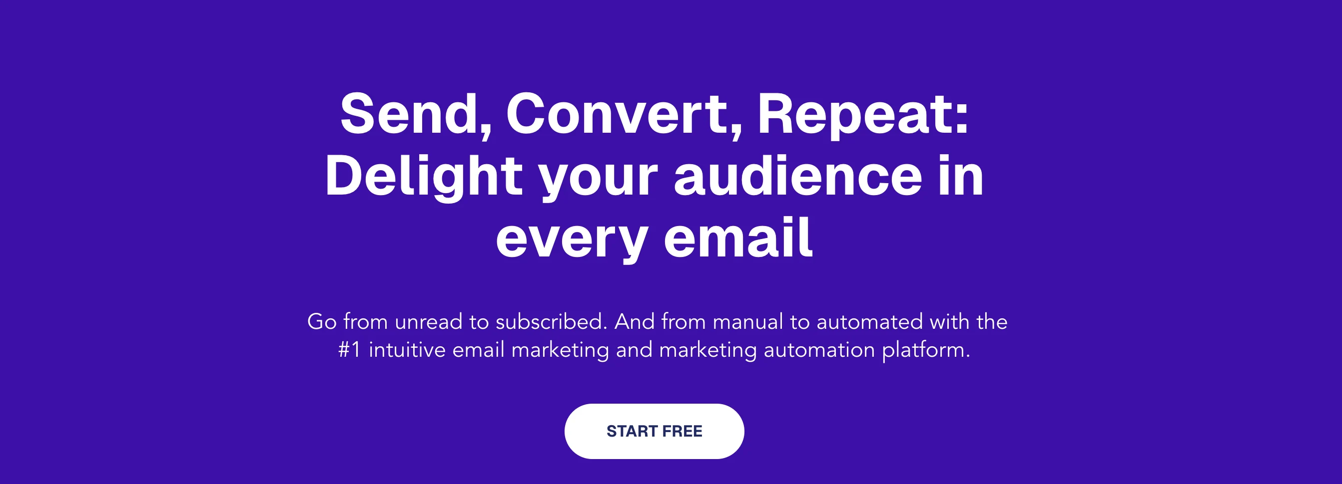 Mailchimp competitor, Moosend. This shows the homepage with the title "Send, Convert, Repeat: Delight your audience in every email.