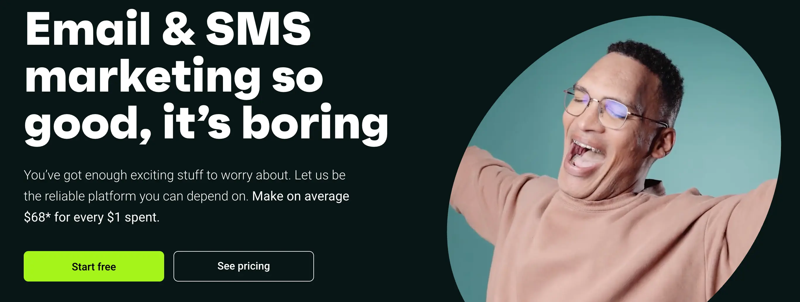 Mailchimp competitor, Omnisend's homepage with the title "Email and SMS marketing so good, it's boring"