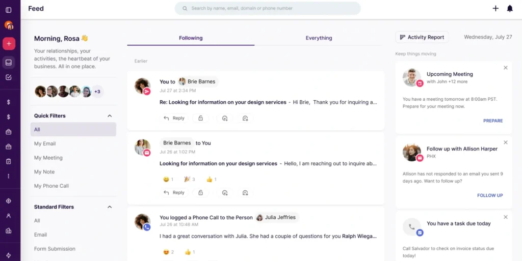 Copper CRM interface