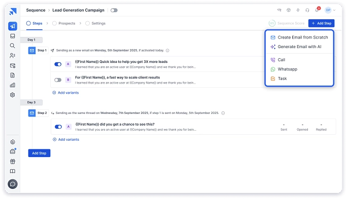 Interface of Saleshandy, a cold email software