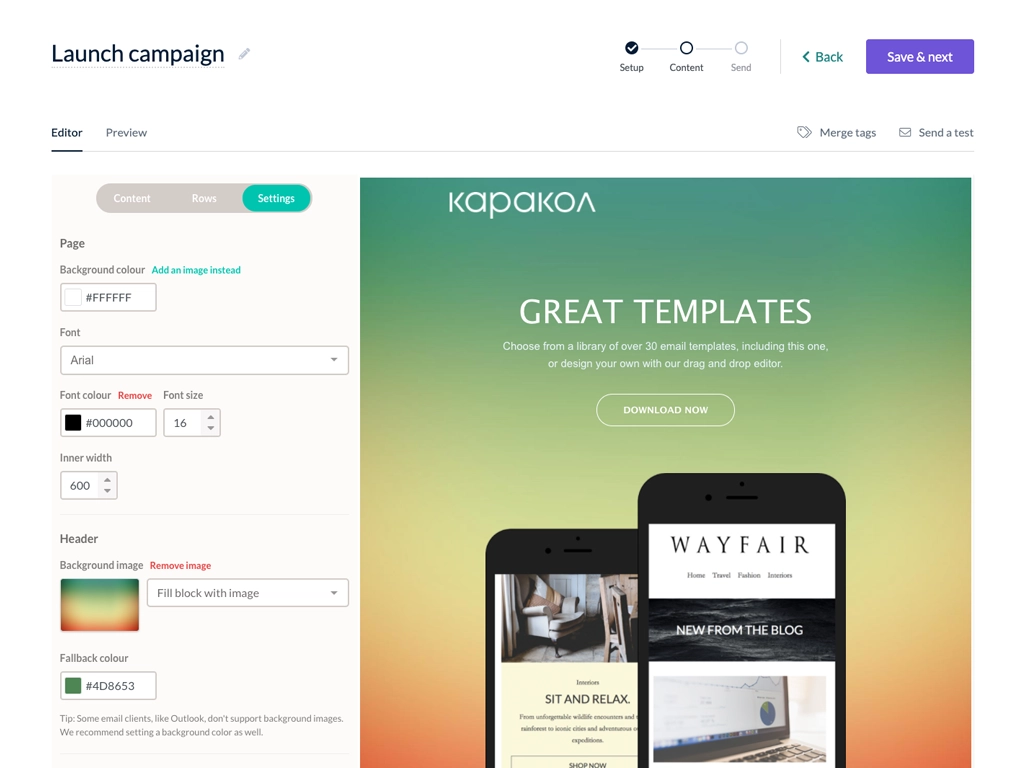 Drag-and-drop editor by EmailOctopus, an email marketing platform