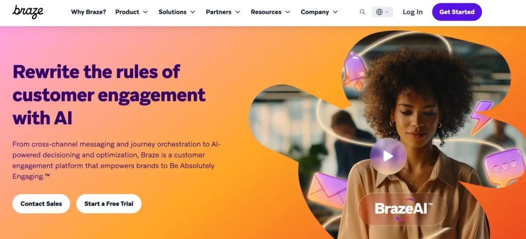 Homepage of Braze, a popular customer engagement platform