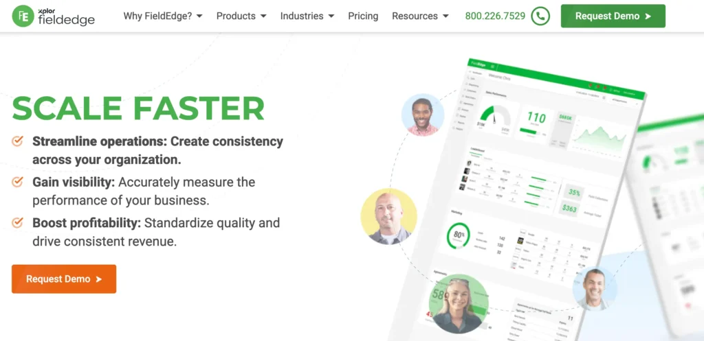 Homepage of FieldEdge, a CRM for HVAC companies