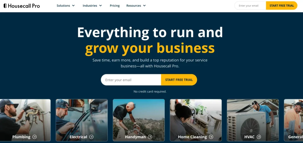 Homepage of Housecall Pro, a CRM for HVAC companies