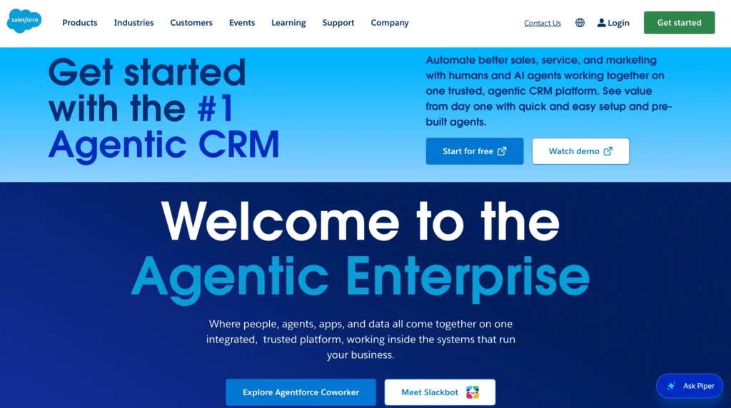 Homepage of Salesforce, a popular customer engagement platform