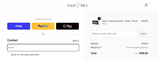 checkout page email for dropshipping stores